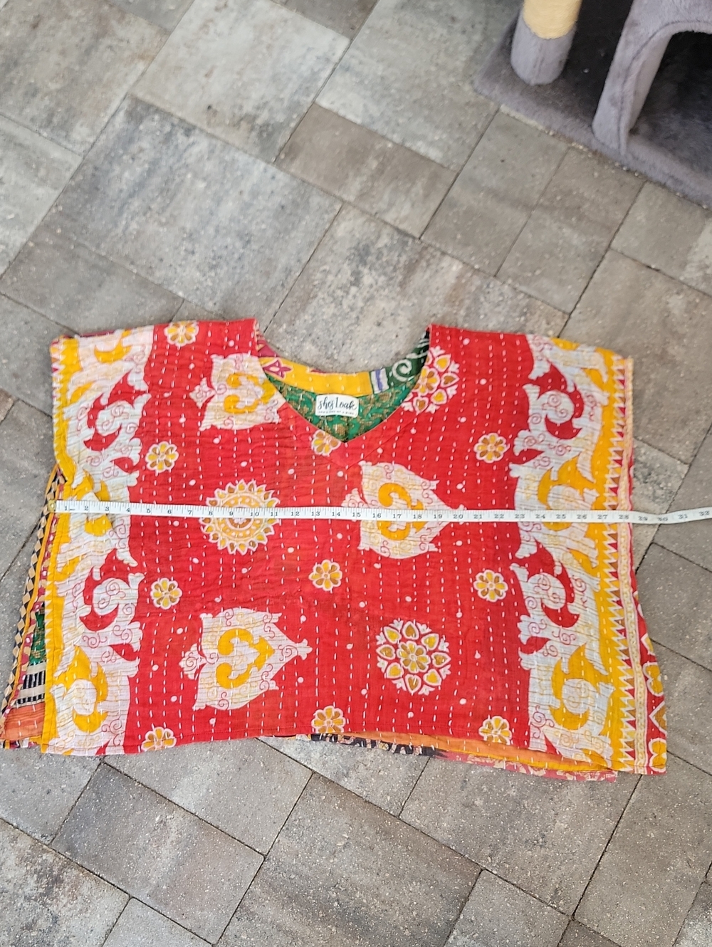 Kantha Boxy Cropped With Side Slits OS Fits Most Cotton - Picture 4 of 7